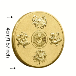 Munt Yin Yang - Chinese Dieren Multi kleur - 1 kleur - Goud - Afmetingen