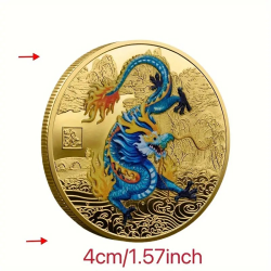 Munt - 2024 Ja-Chen blauwe draak - Chinese Tekens - Goud - Afmetingen