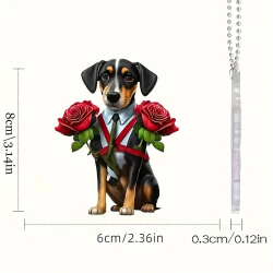 2D Acryl Hanger - Puppy met pak en 2 rozen - Afmetingen