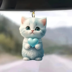 2D Acryl Hanger - Witte kitten met blauwe hart