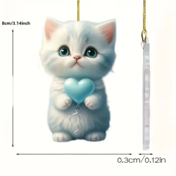 2D Acryl Hanger - Witte kitten met blauwe hart - Afmetingen