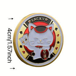 Munten Display - Lucky Poker Cat - Pokerkaarten - Goud - Afmetingen