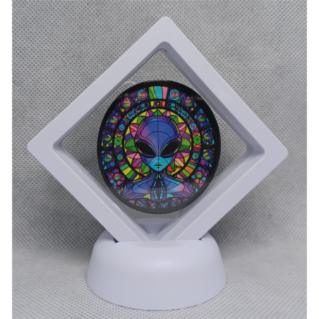 Witte Display 7x7 met sticker - Gothic Kat - Paarse Alien