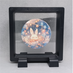 Vierkante Zwarte Display 9x9 met sticker - Rond - Konijntjes Blauw