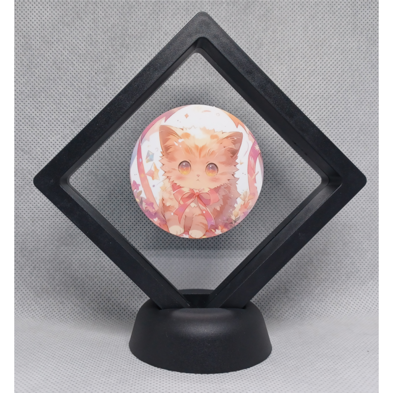 Roze Kitten - Zwarte Display 9x9 met sticker - Rond