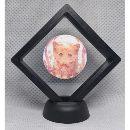 Roze Kitten - Zwarte Display 9x9 met sticker - Rond