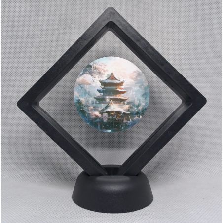 Japanse Tempel - Zwarte Display 9x9 met sticker - Rond