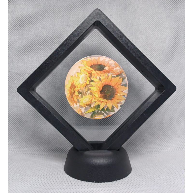 Zonnebloemen - Zwarte Display 9x9 met sticker - Rond