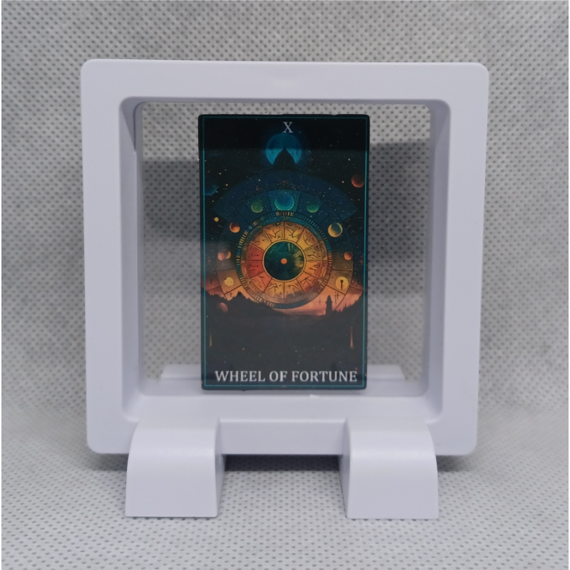 Wheel of Fortune - Vierkante Witte Display 7x7 Met Tarot Sticker