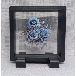 3 Blauwe Rozen - Vierkante Zwarte Display 9x9 met sticker