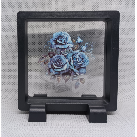 3 Blauwe Rozen - Vierkante Zwarte Display 9x9 met sticker