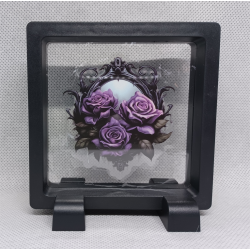 3 Paarse Rozen Spiegel - Vierkante Zwarte Display 9x9 met nacht sticker