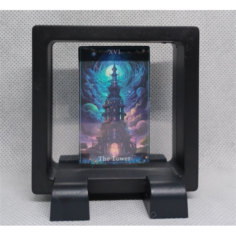 XVI The Tower - Vierkante Zwarte Display 7x7 met tarot sticker