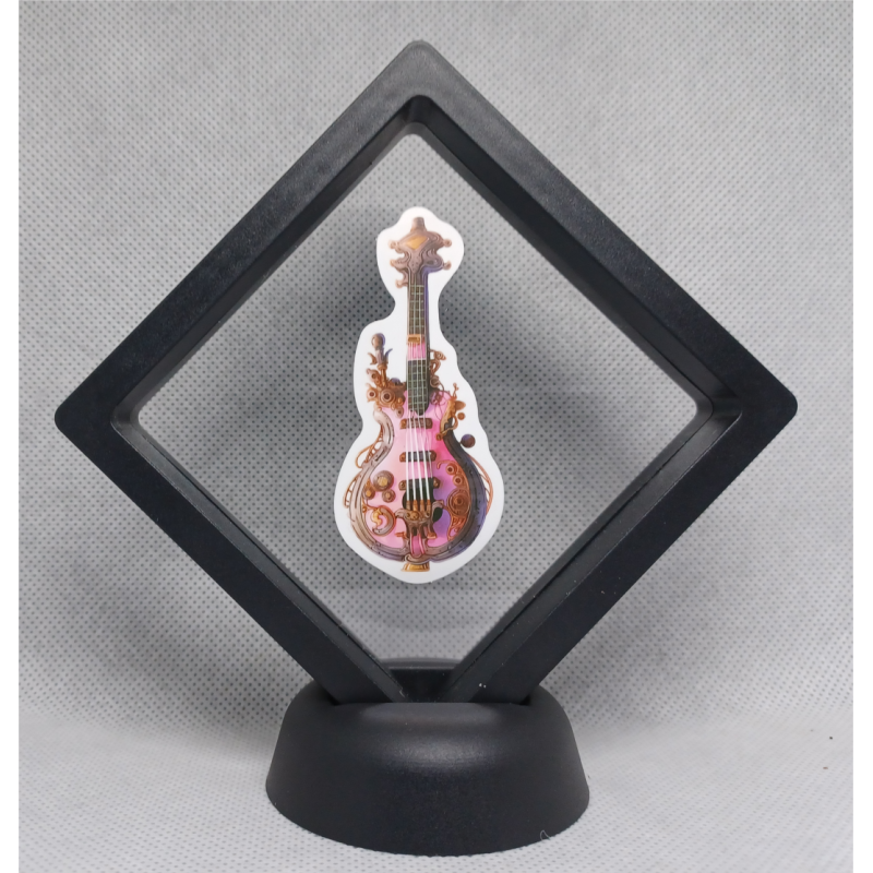 Roze Gitaar - Zwarte Display 9x9 met steampunk sticker