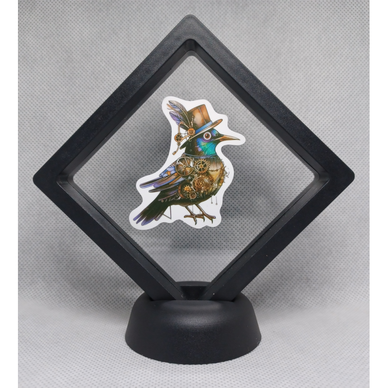 Vogel - Zwarte Display 9x9 met steampunk sticker