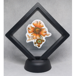 Oranje Bloem - Zwarte Display 9x9 met steampunk sticker