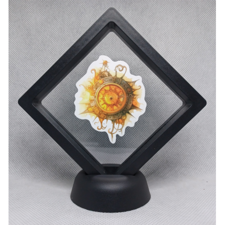 Ring Oranje - Zwarte Display 9x9 met steampunk sticker