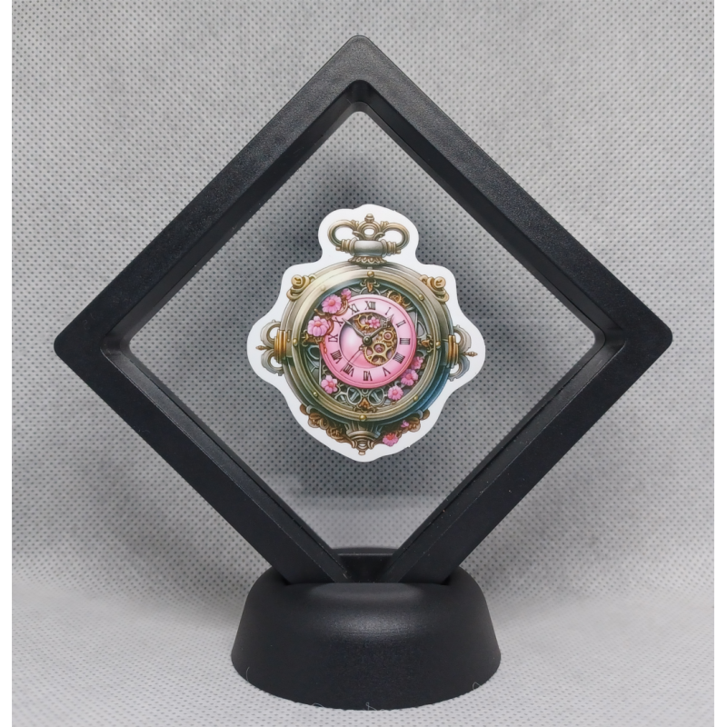 Zakhorloge Roze - Zwarte Display 9x9 met steampunk sticker