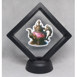 Roze Theepot - Zwarte Display 9x9 met steampunk sticker