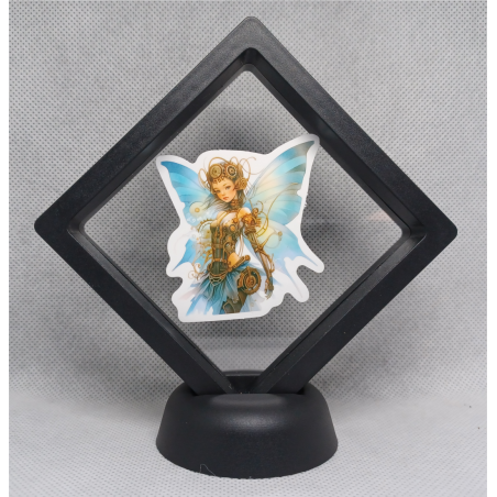 Blauwe Elf - Zwarte Display 9x9 met steampunk sticker