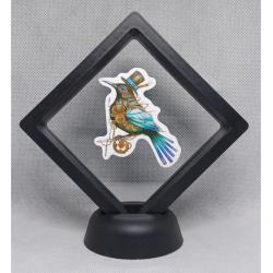 Vogel op Stok - Zwarte Display 9x9 met steampunk sticker