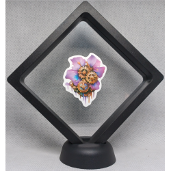 Paarse Bloem - Zwarte Display 11x11 met steampunk sticker