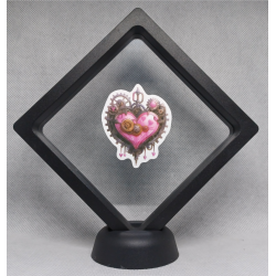 Roze Hart - Zwarte Display 11x11 met steampunk sticker