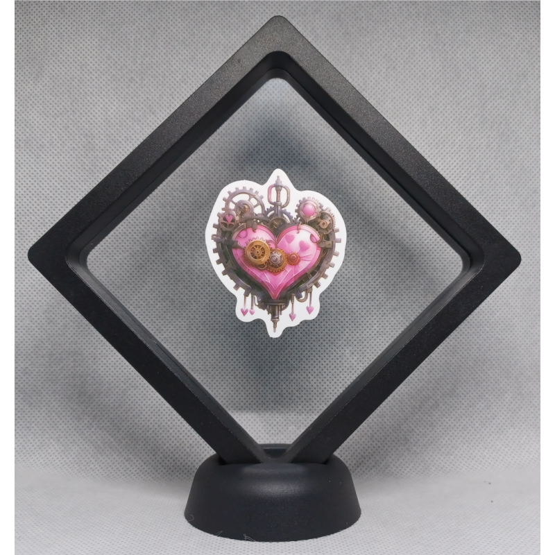 Roze Hart - Zwarte Display 11x11 met steampunk sticker