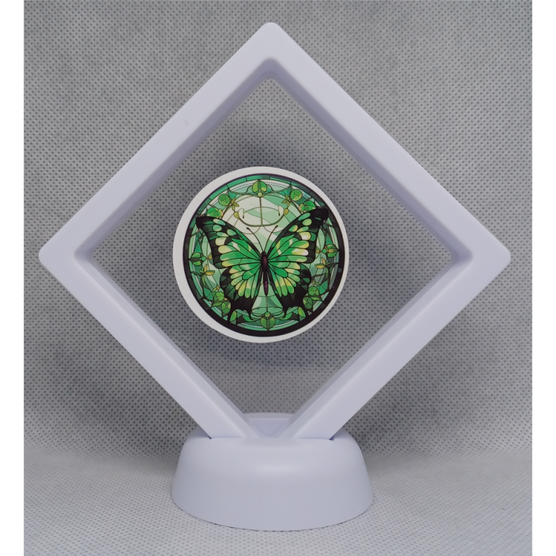 Groen Zwarte Vlinder - Witte Display 9x9 met een vlinder sticker