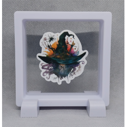 Heks met Hoed - Vierkante Witte Display 9x9 met tovenarij sticker