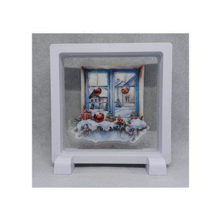 Raam Kerstballen - Vierkante Witte Display 11x11 met kerst sticker