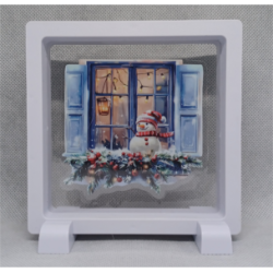 Raam Licht Sneeuwpop - Vierkante Witte Display 11x11 met kerst sticker