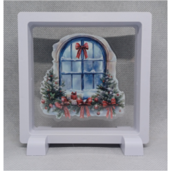 Raam 4 Strikjes - Vierkante Witte Display 11x11 met kerst sticker