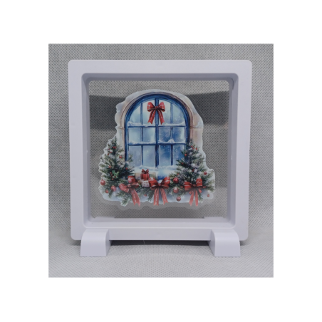 Raam 4 Strikjes - Vierkante Witte Display 11x11 met kerst sticker