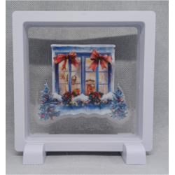 Raam 2 Strikken - Vierkante Witte Display 11x11 met kerst sticker