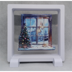 Raam Kerstboom - Vierkante Witte Display 11x11 met kerst sticker