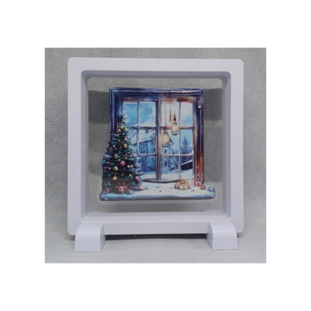 Raam Kerstboom - Vierkante Witte Display 11x11 met kerst sticker