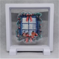 Raam Dennen Strikken - Vierkante Witte Display 11x11 met kerst sticker