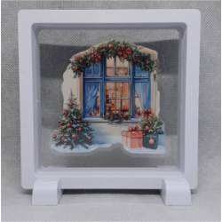 Raam Dennenboompje - Vierkante Witte Display 11x11 met kerst sticker