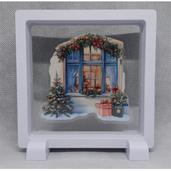 Raam Dennen Pakjes - Vierkante Witte Display 11x11 met kerst sticker