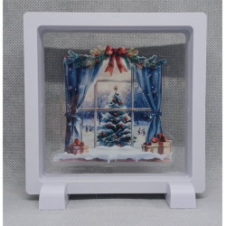 Raam Kerstboom Buiten - Vierkante Witte Display 11x11 met kerst sticker