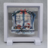 Blauw Raam Sneeuwpop - Vierkante Witte Display 11x11 met kerst sticker