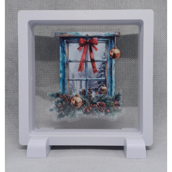 Raam Grote Strik - Vierkante Witte Display 11x11 met kerst sticker