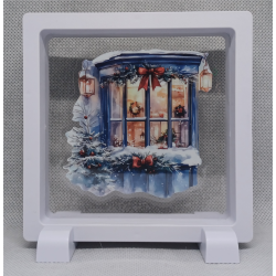 Raam Lantaarns - Vierkante Witte Display 11x11 met kerst sticker