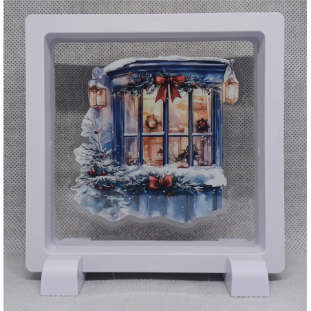 Raam Lantaarns - Vierkante Witte Display 11x11 met kerst sticker