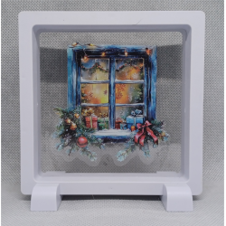 Raam Blauw Dennen - Vierkante Witte Display 11x11 met kerst sticker