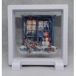 Raam Rode Bessen - Vierkante Witte Display 11x11 met kerst sticker