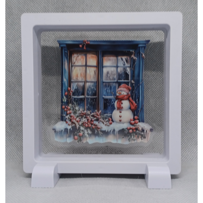 Raam Rode Bessen - Vierkante Witte Display 11x11 met kerst sticker