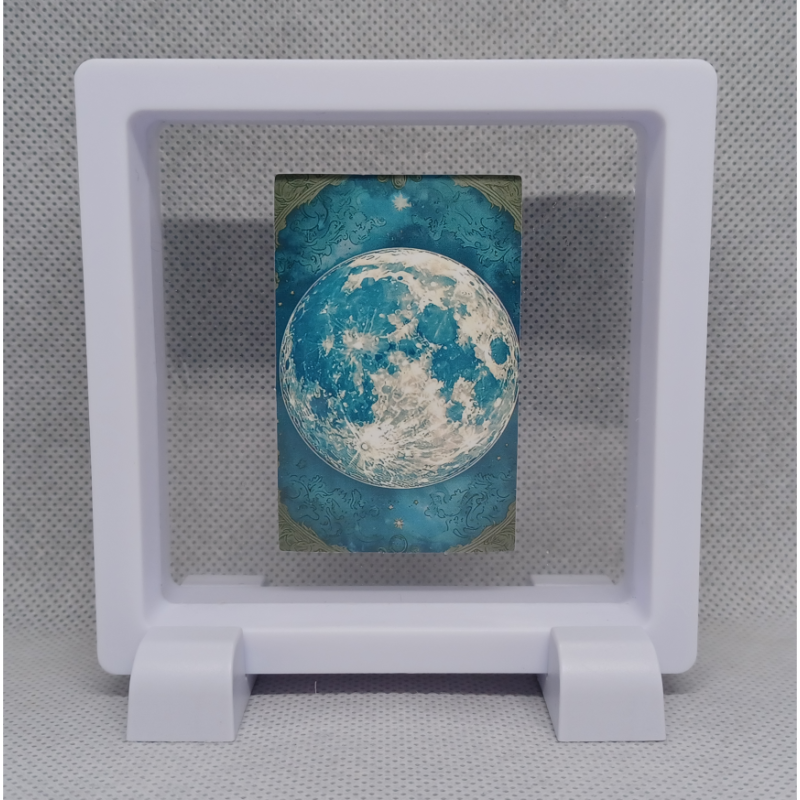 Maan Blauw - Vierkante witte display 9x9 met zand B sticker