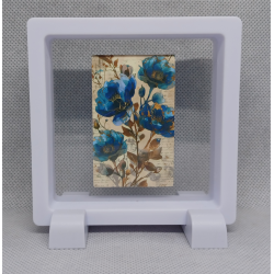 Blauwe Bloemen - Vierkante witte display 9x9 met zand B sticker